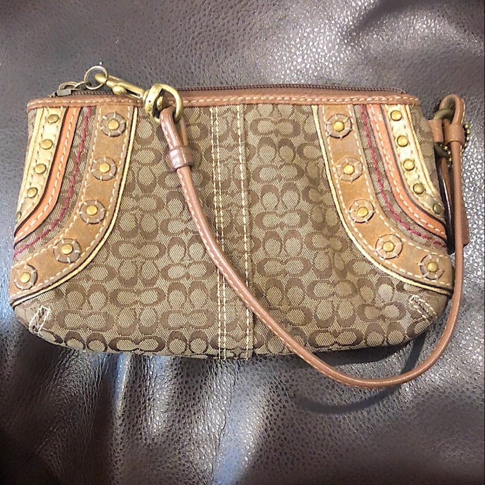 COACH Soho Signature C Jacquard Embroidered Studded Wristlet Shoulder Bag SET - Picture 11 of 17